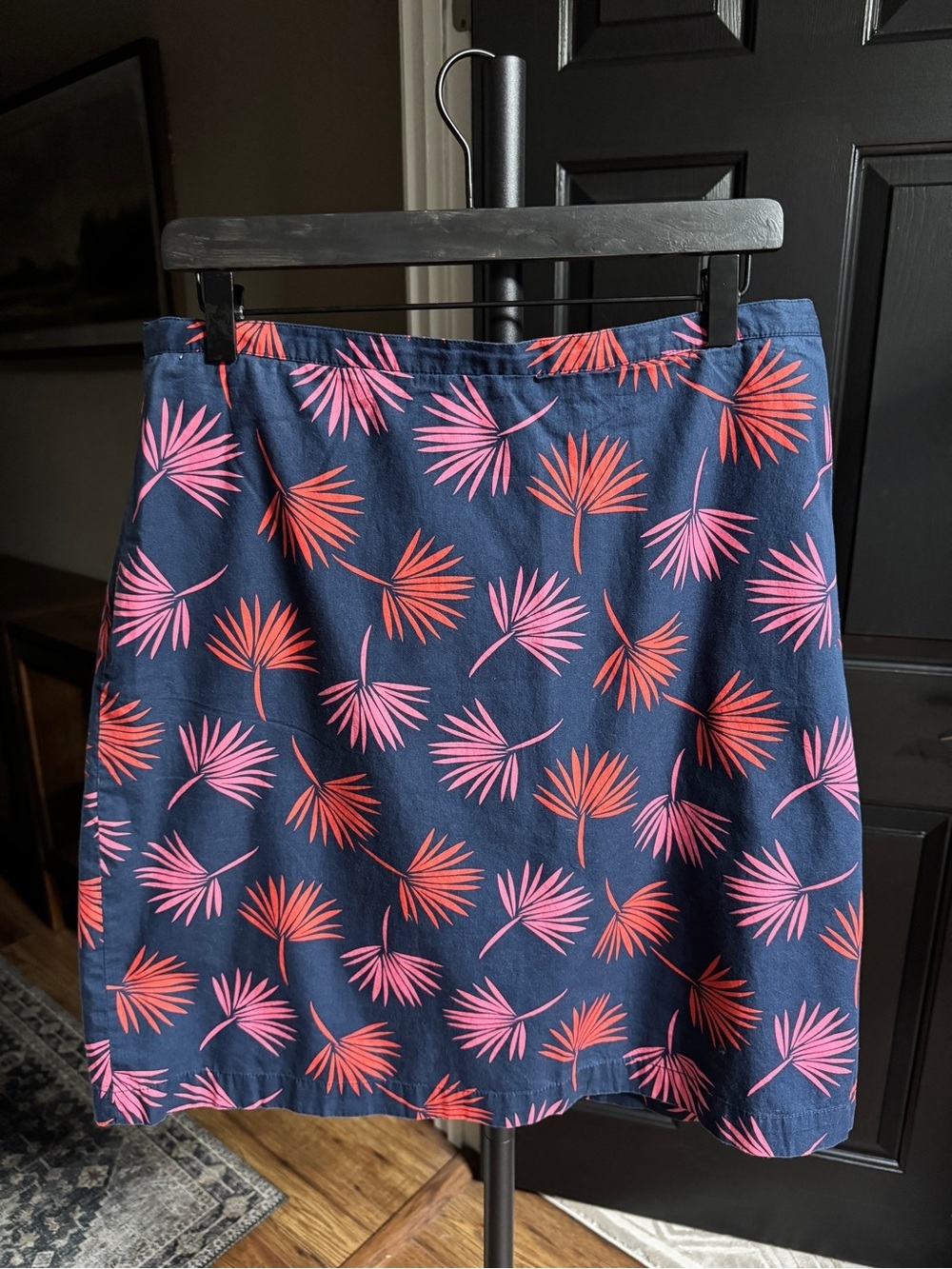 {Boden} Blue Red Pink Palm Leaf Print Above Knee Cotton Skirt WSK33